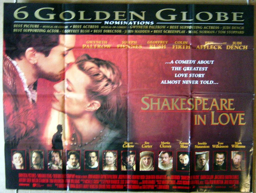 Shakespeare In Love  (Golden Globes Version)  Original Quad Movie Poster  