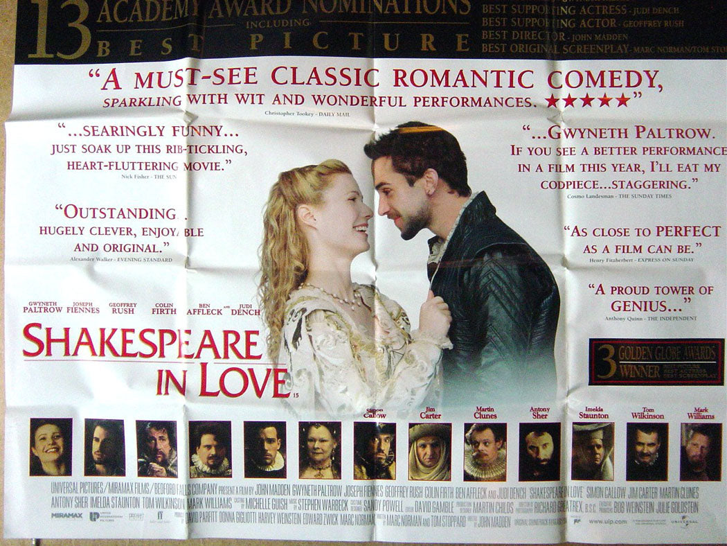 Shakespeare In Love  (Oscar Nominations Version)  Original Quad Movie Poster  