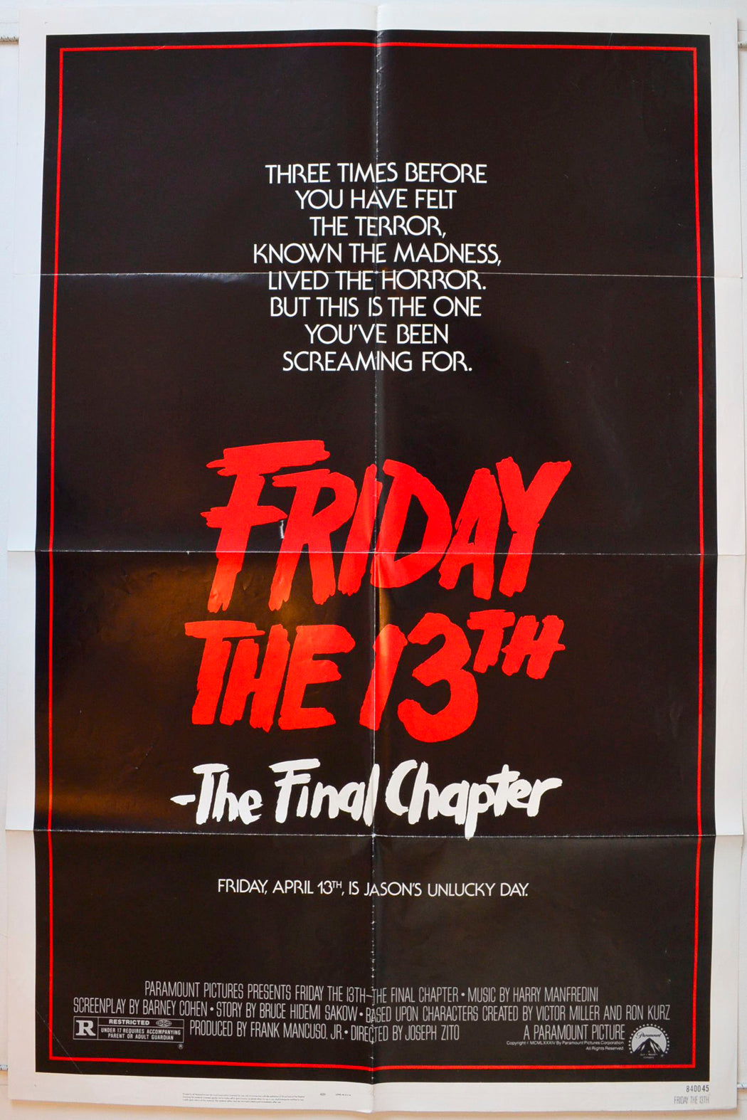 Friday 13th : The Final Chapter Original One Sheet Poster - Movie Poster