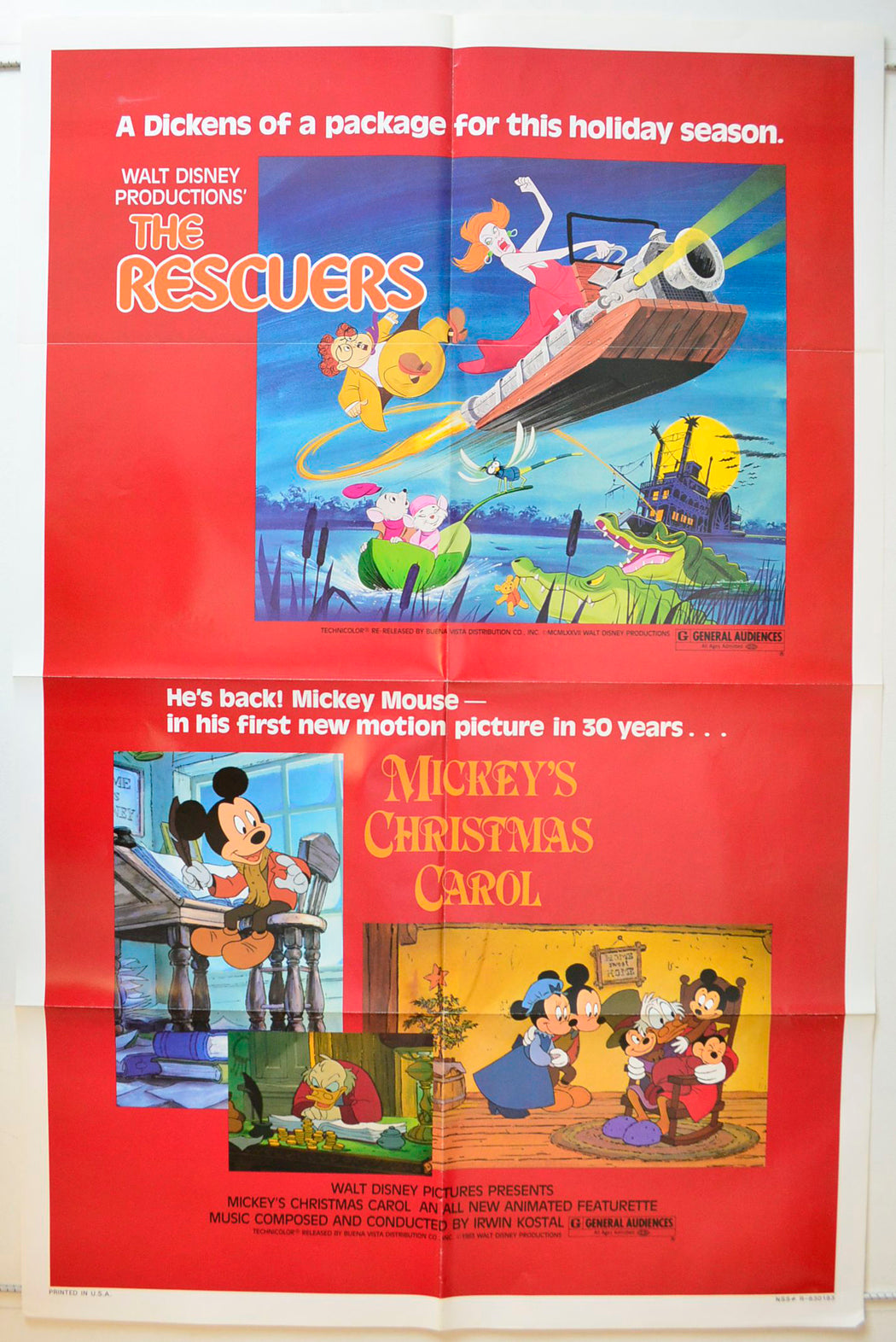 The Rescuers / Mickey's Christmas Carol Original One Sheet Poster - Movie Poster