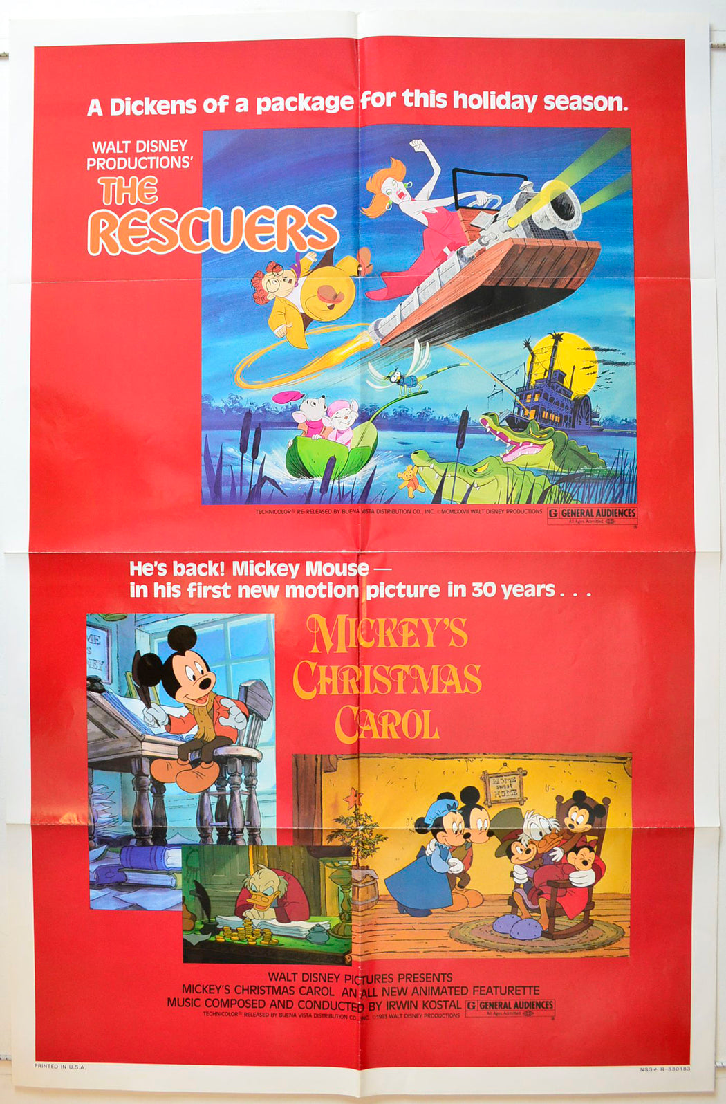 The Rescuers / Mickey's Christmas Carol Original One Sheet Poster - Movie Poster