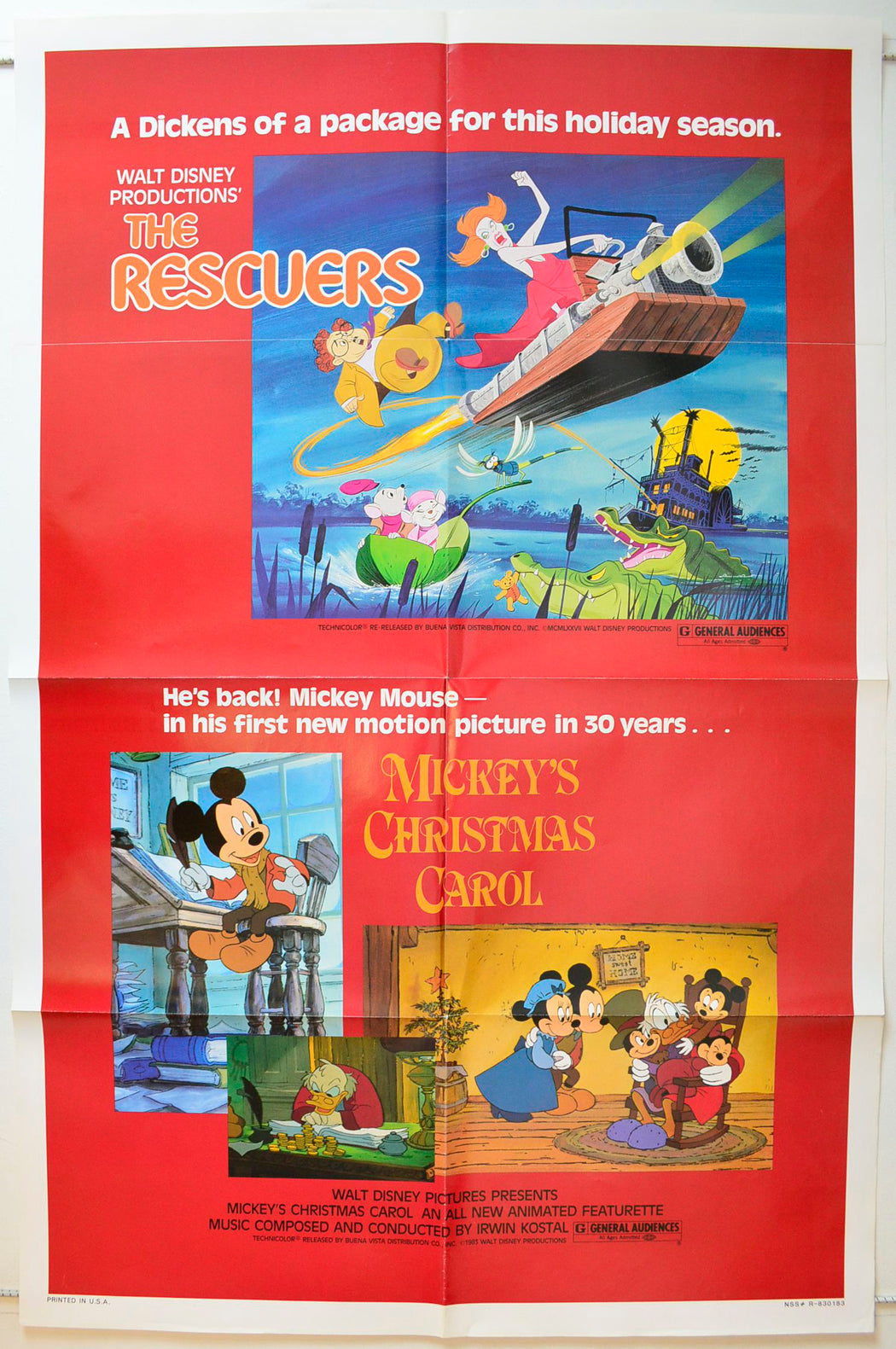 The Rescuers / Mickey's Christmas Carol Original One Sheet Poster - Movie Poster