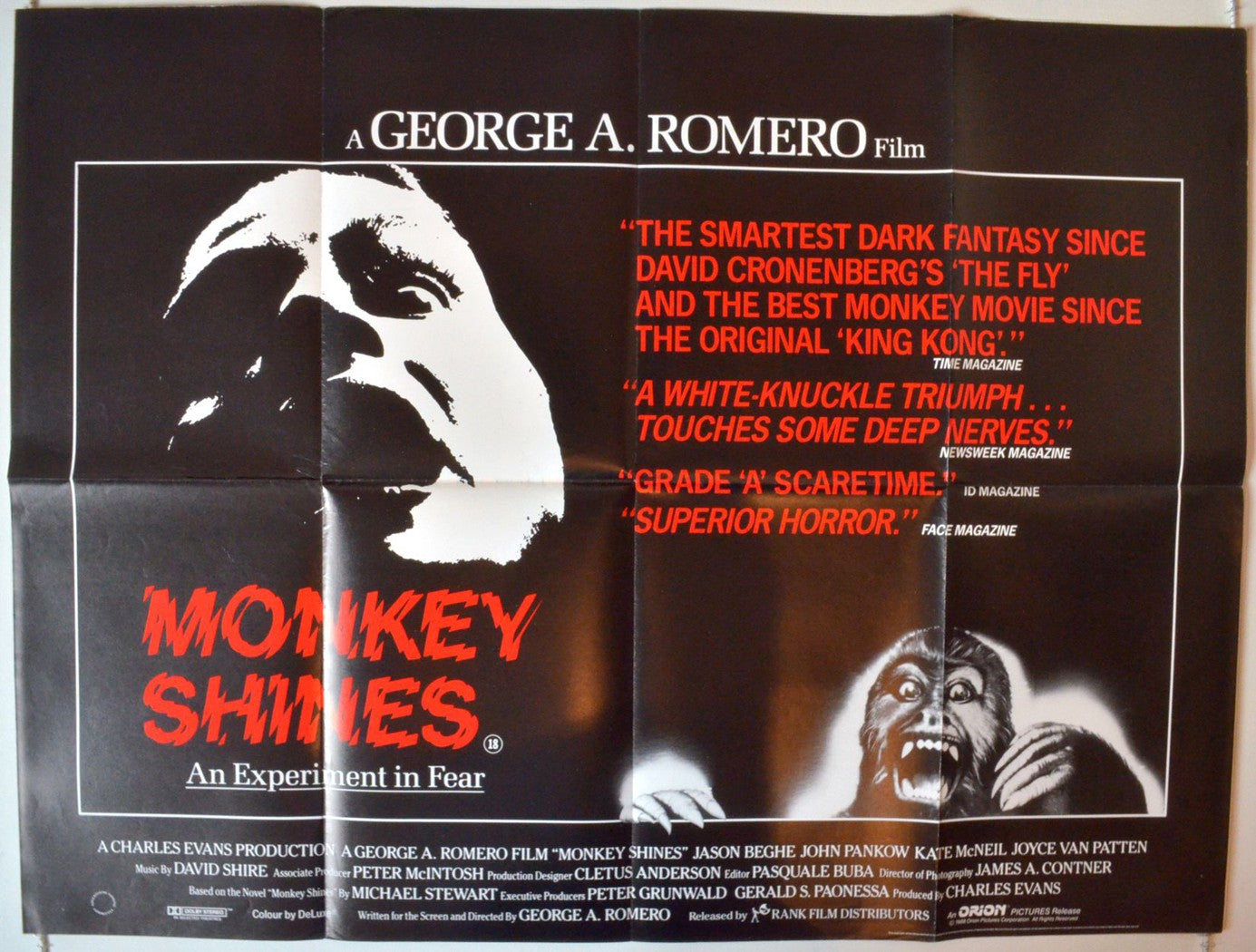 Monkey Shines   Original British Quad Poster - Movie Poster