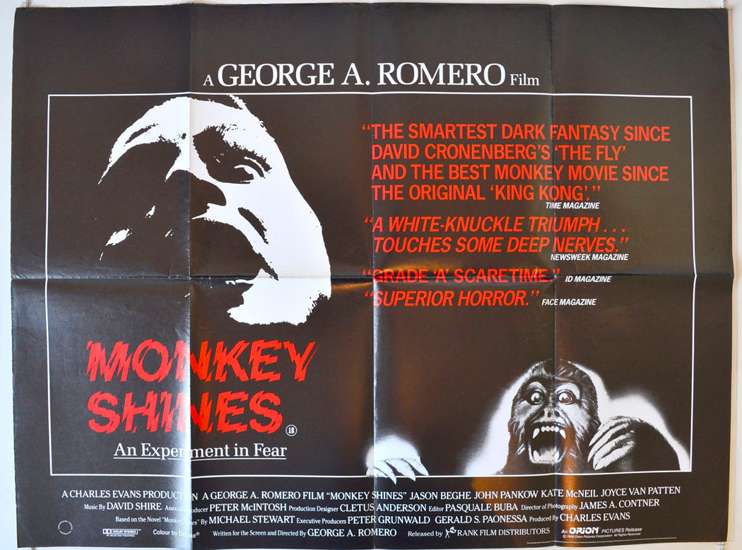 Monkey Shines   Original British Quad Poster - Movie Poster