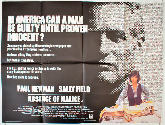 Absence Of Malice Original British Quad Poster - Movie Poster