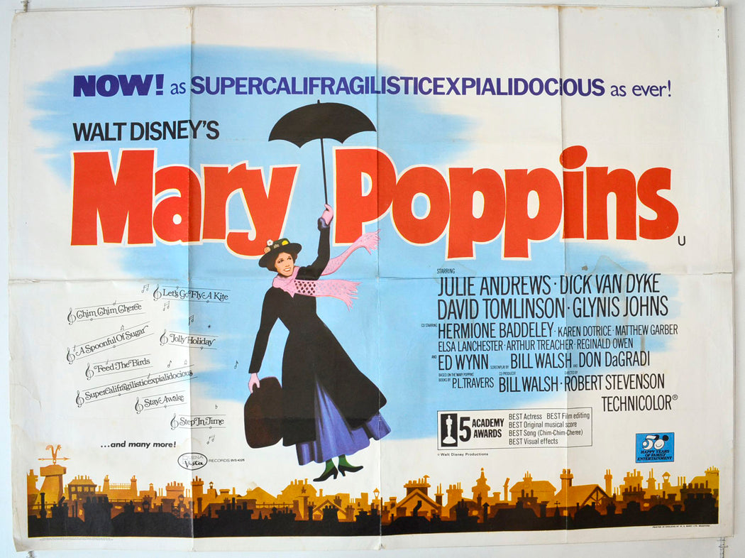 Mary Poppins  Original British Quad Poster - Movie Poster