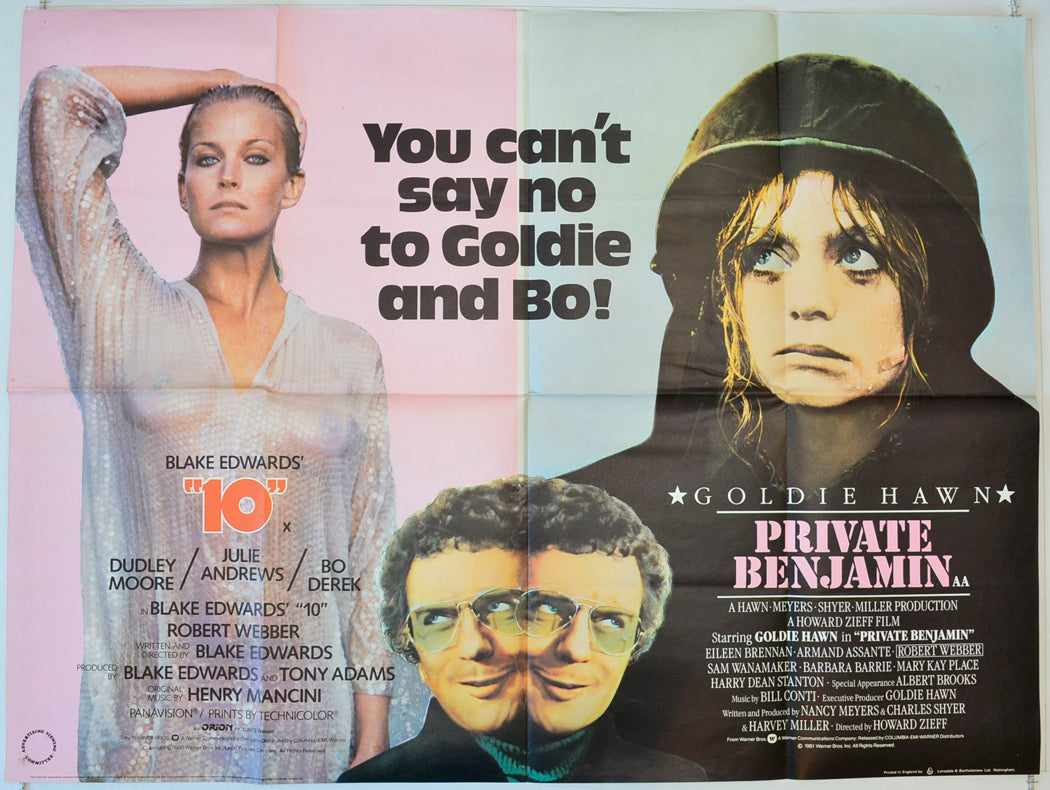 10 / Private Benjamin   Double Bill  Original British Quad Poster - Movie Poster