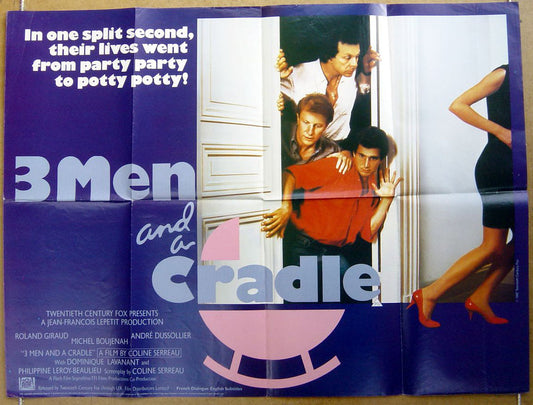 Three Men And A Cradle  (a.k.a. 3 hommes et un couffin)  Original Quad Movie Poster  