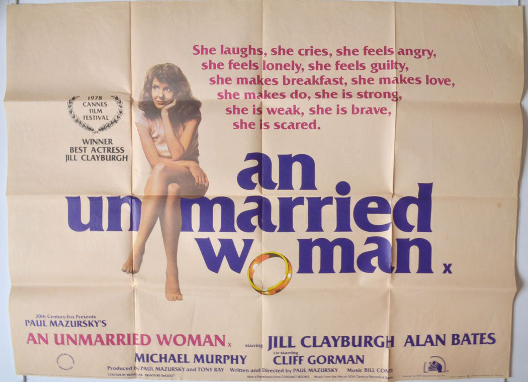 An Unmarried Woman  (Winner For Best Actress Cannes Film Festival 1978)  Original Quad Movie Poster  