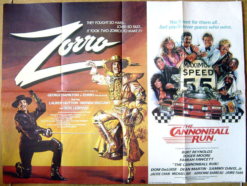 Zorro / The Cannonball Run  (Double Bill)  Original Quad Movie Poster  