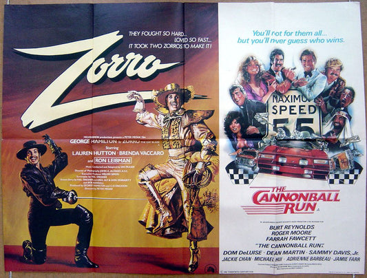 Zorro / The Cannonball Run  (Double Bill)  Original Quad Movie Poster  