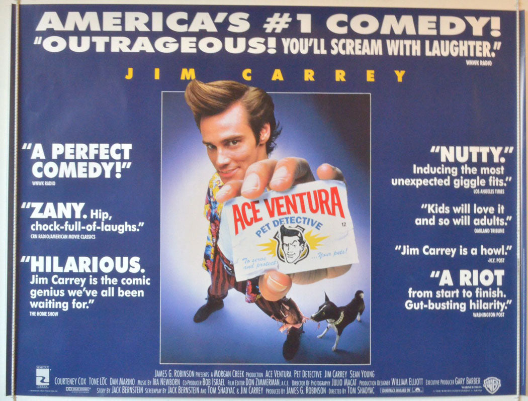 Ace Ventura : Pet Detective   (Quotes Version)  Original British Quad Poster - Movie Poster