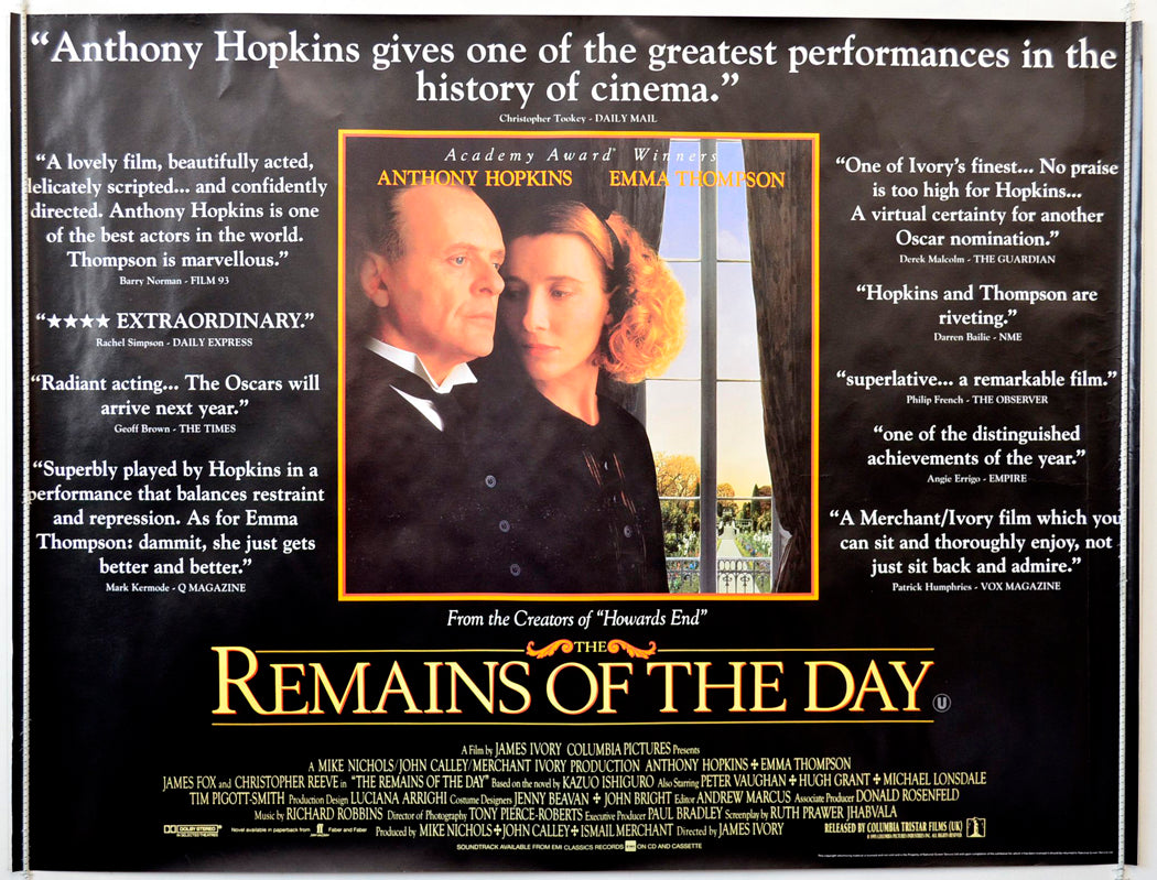 The Remains Of The Day  (Quotes Version)   Original British Quad Poster - Movie Poster