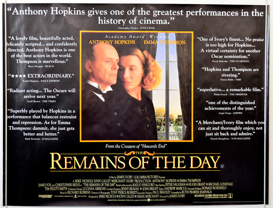 The Remains Of The Day  (Quotes Version)   Original British Quad Poster - Movie Poster