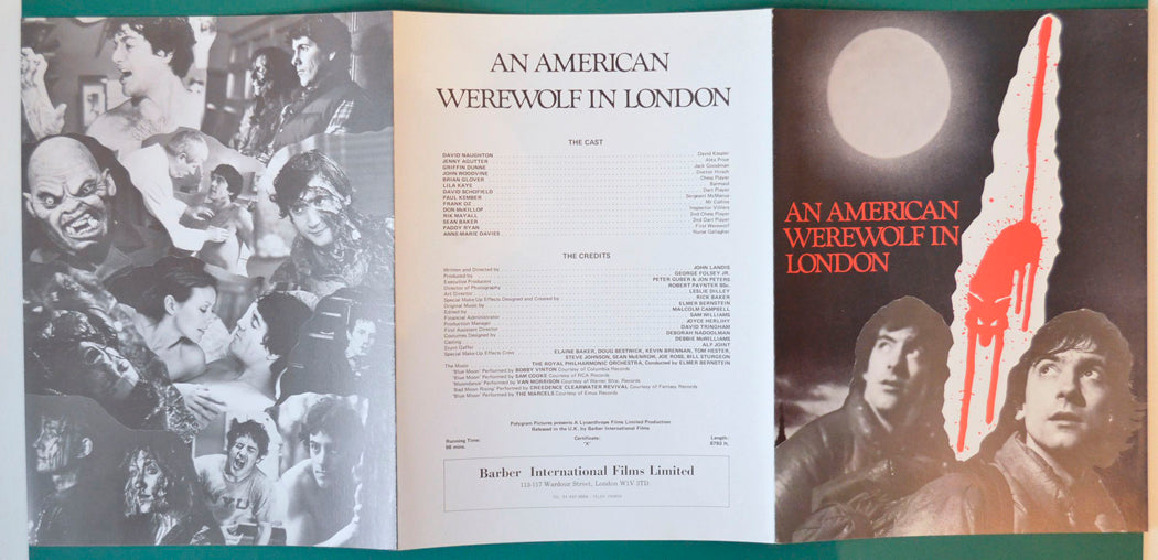 An American Werewolf In London - Production Info Card - Back