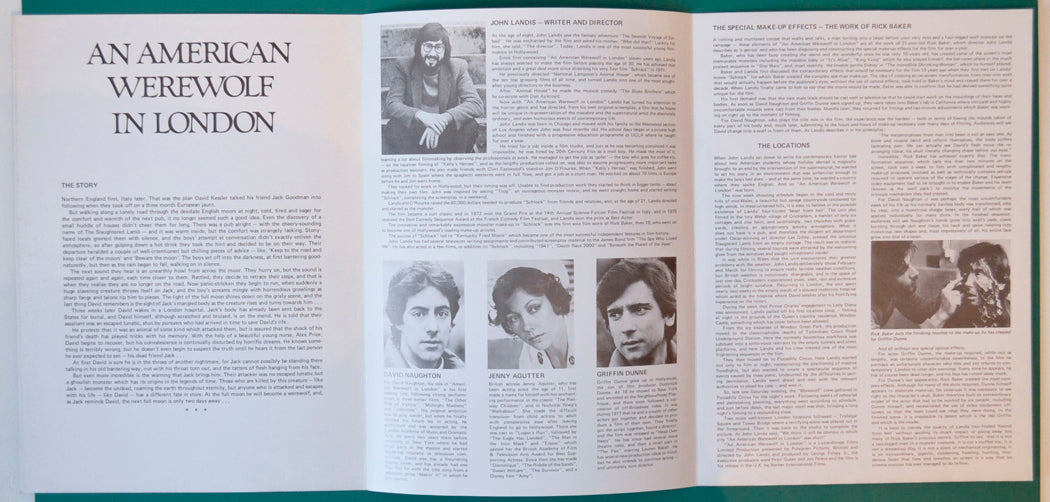 An American Werewolf In London - Production Info Card - Inside width="125" height="60