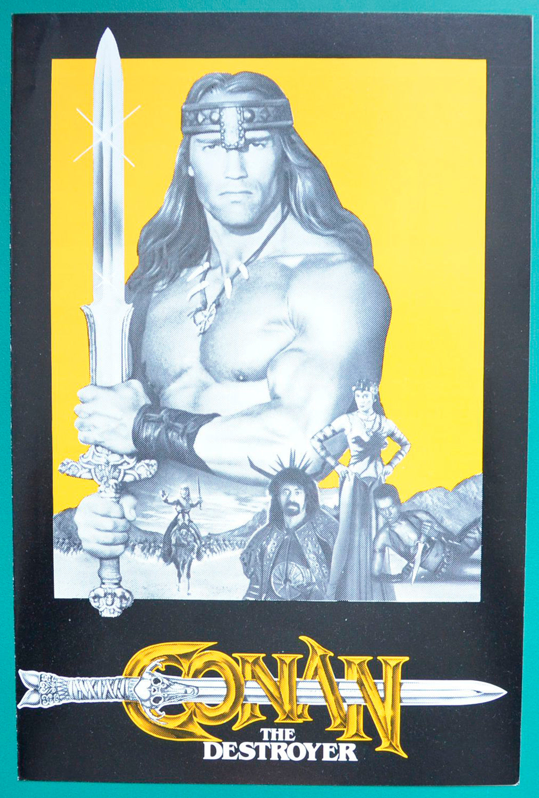 Conan The Destroyer Original 4 Page Cinema Exhibitor's Synopsis Booklet  + Accessories / Advertising Blocks Sheet 