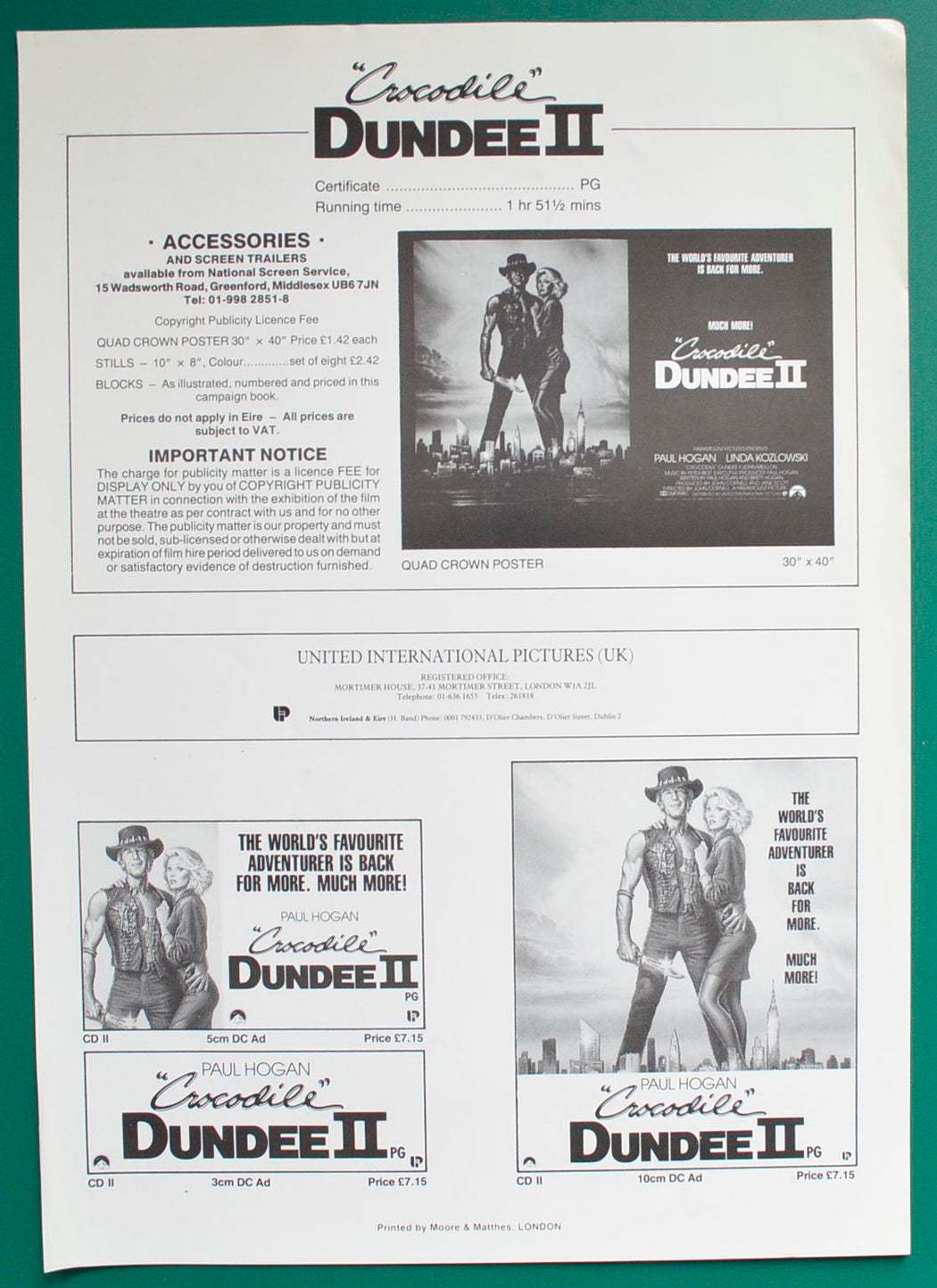 Crocodile Dundee II - Accessories Sheet