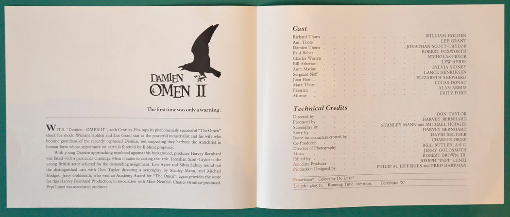 Damien Omen 2 - Synopsis Leaflet - Inside width="125" height="53