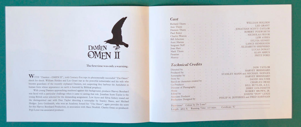 Damien Omen 2 - Synopsis Leaflet - Inside width="125" height="53