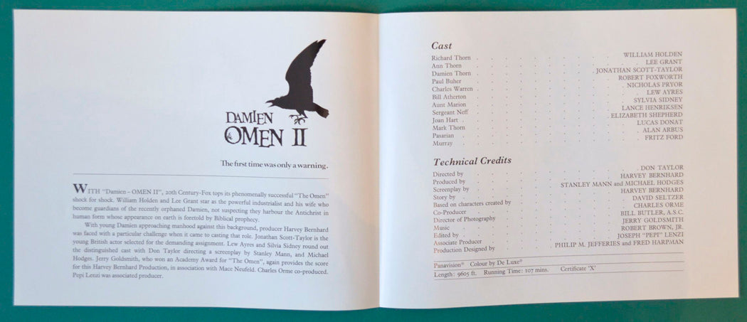 Damien Omen 2 - Synopsis Leaflet - Inside width="125" height="54