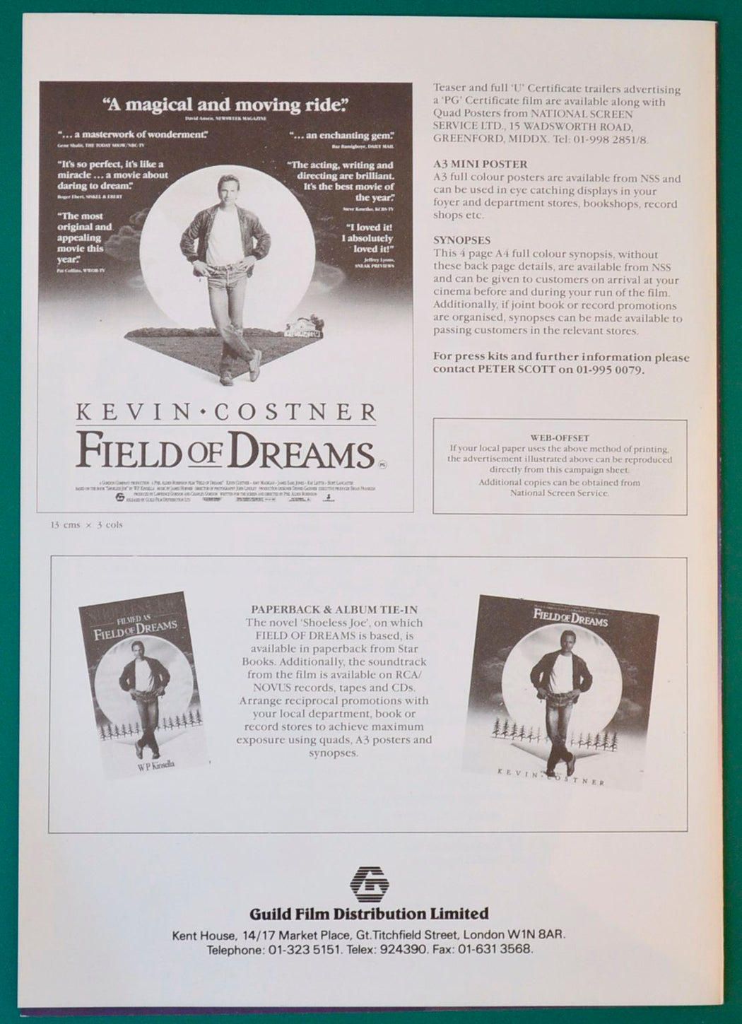 FIELD OF DREAMS - Press Book - Back