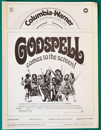 Godspell Original 8 Page Cinema Exhibitors Campaign Press Book + 7 Page Production Information Document 