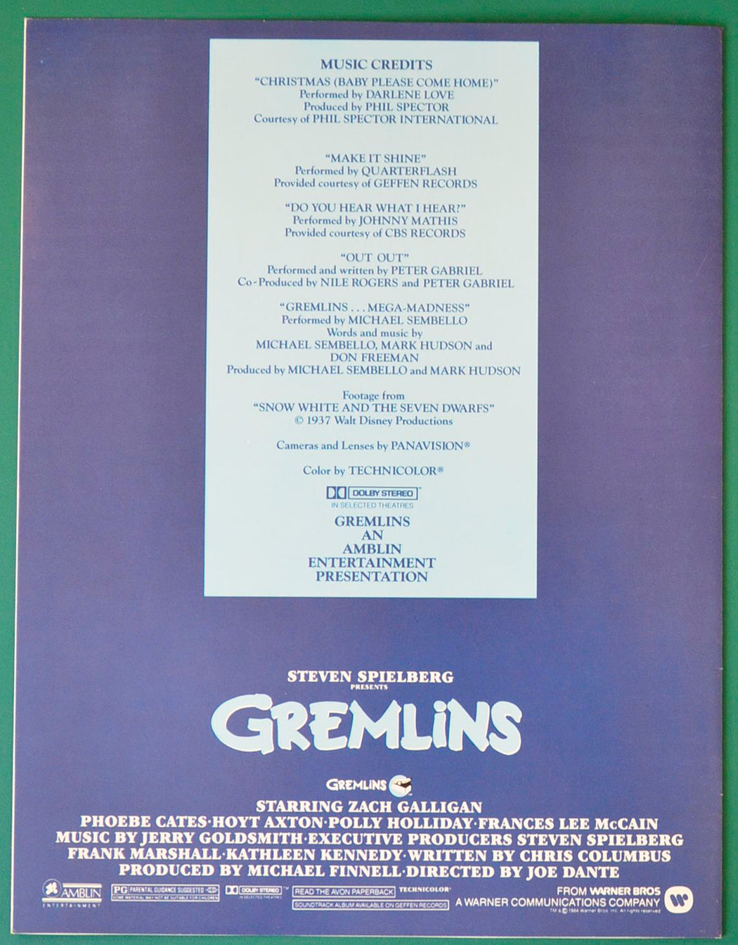 Gremlins - Synopsis Booklet - Back