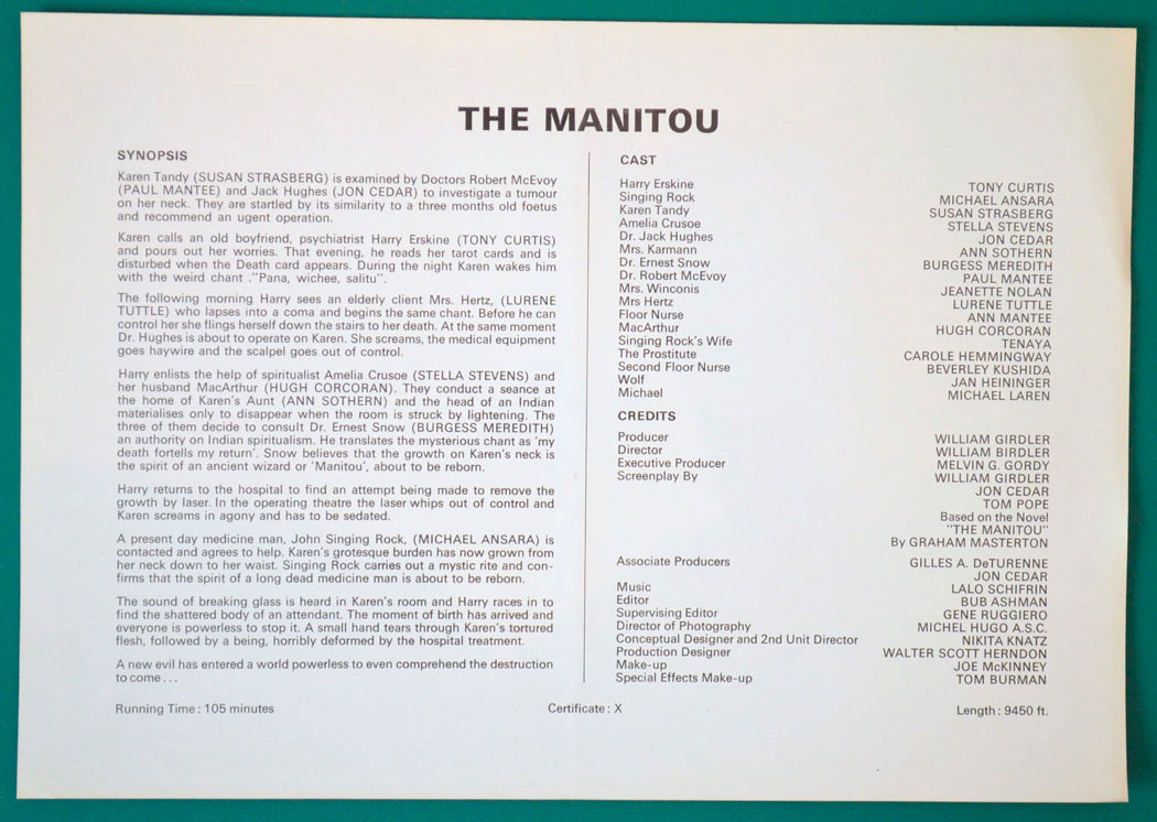 Manitou - Synopsis Sheet - Back width="125" height="89