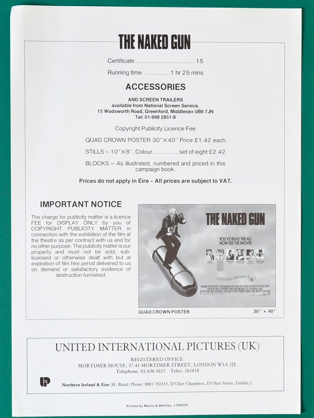 THE NAKED GUN - Advertising Blocks Sheet