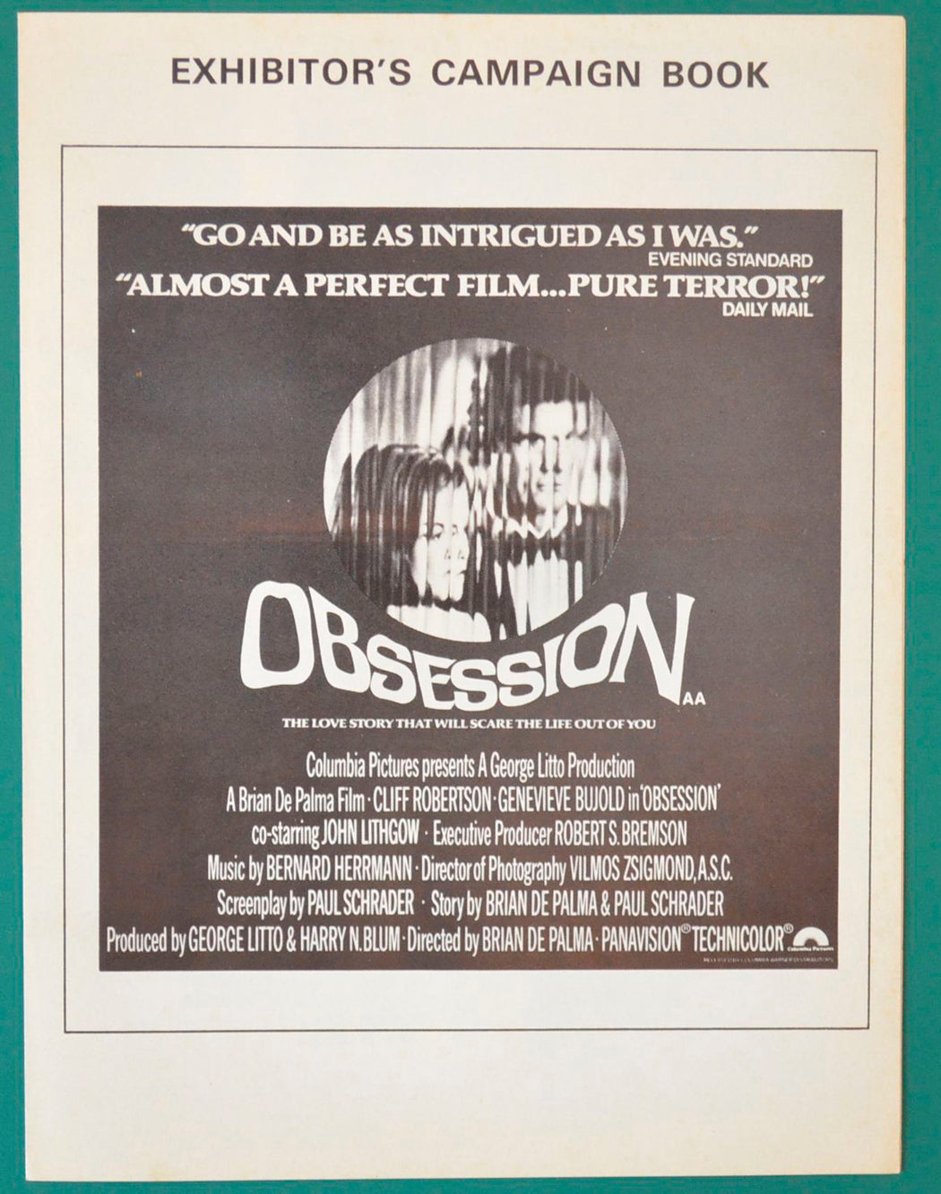 Obsession Original 4 Page Cinema Exhibitors Campaign Press Book 