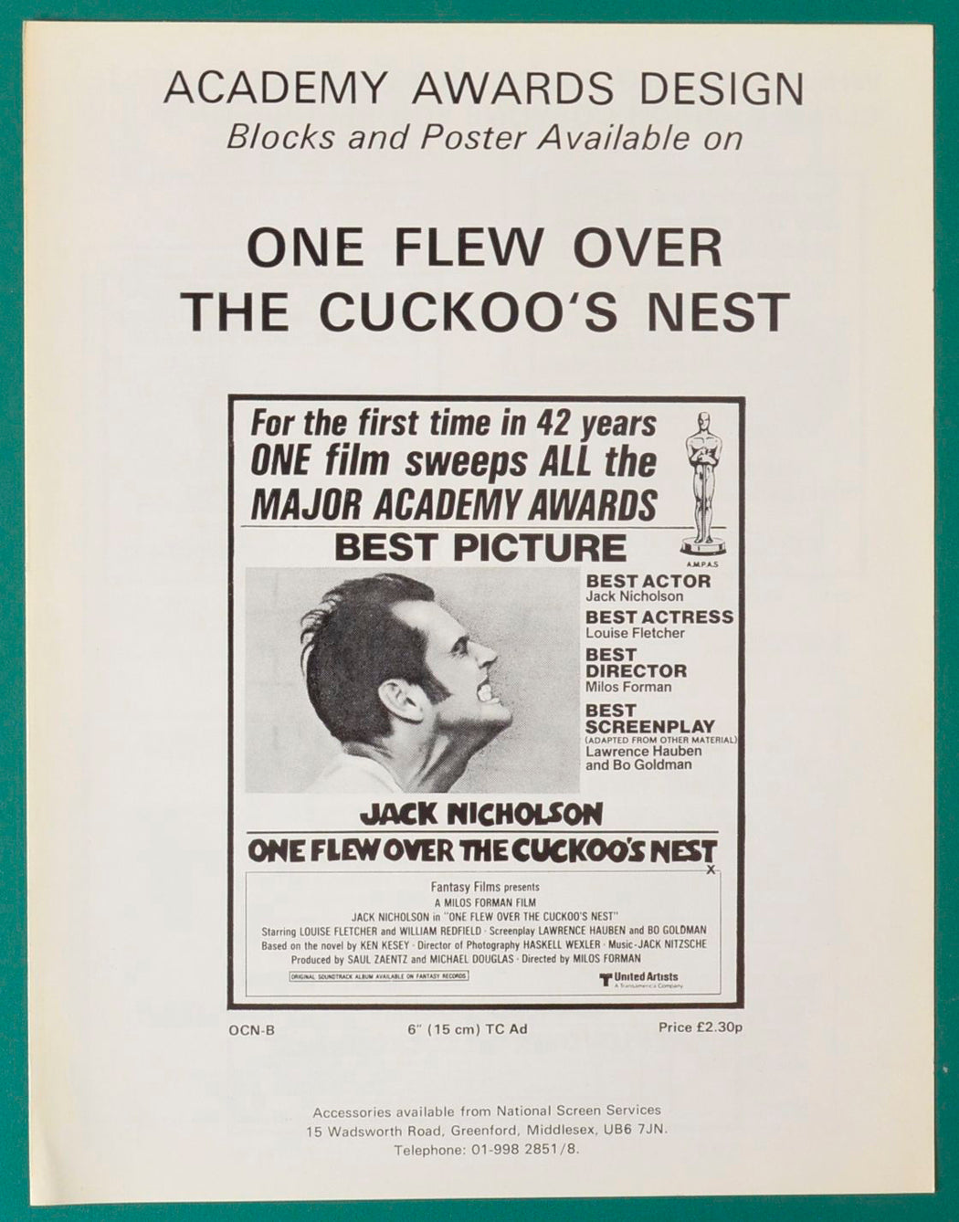 One Flew Over The Cuckoos Nest Original 4 Page Cinema Exhibitors Campaign Press Book 