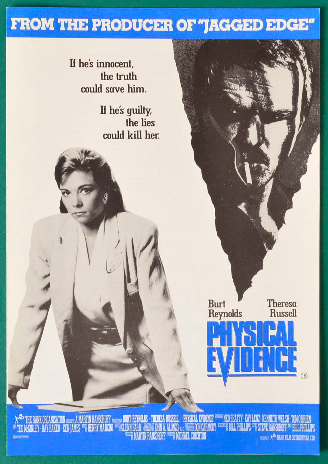 Physical Evidence Original Cinema Exhibitors Synopsis / Credits Booklet 