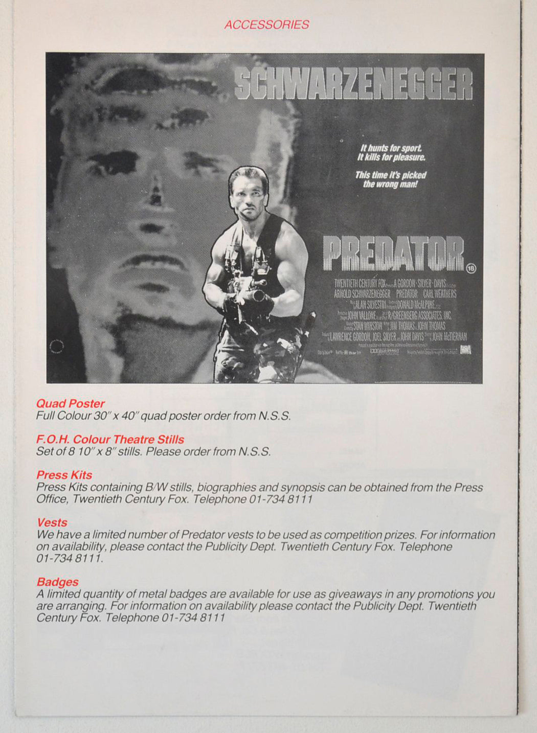 Predator - Press Book - Back