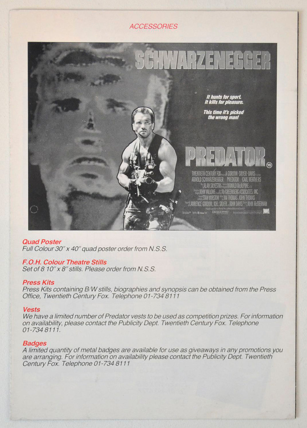 Predator - Press Book - Back