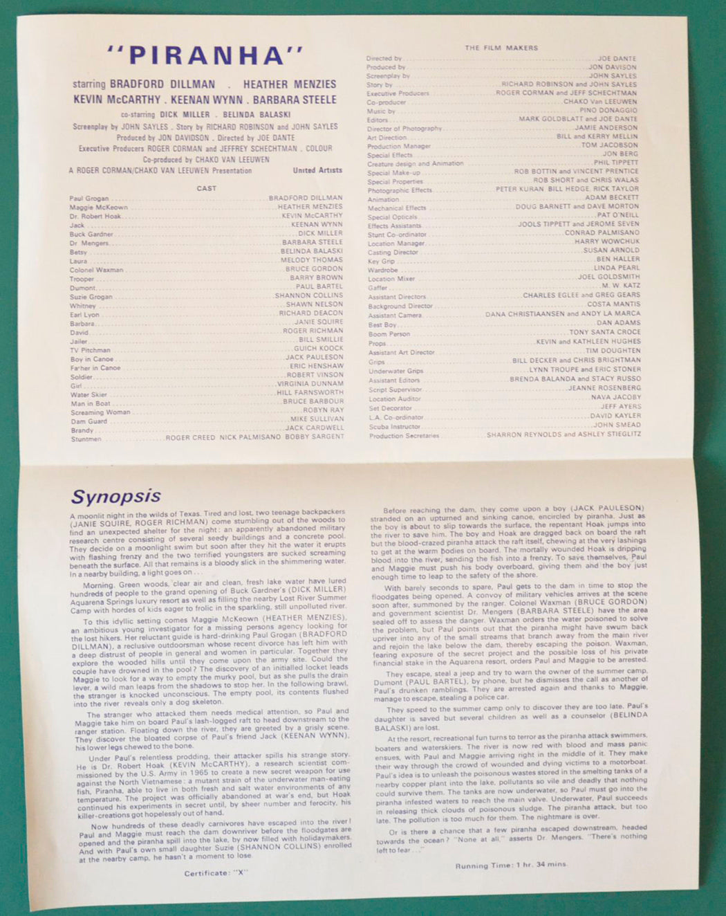 Piranha - Synopsis Leaflet - Inside width="125" height="158