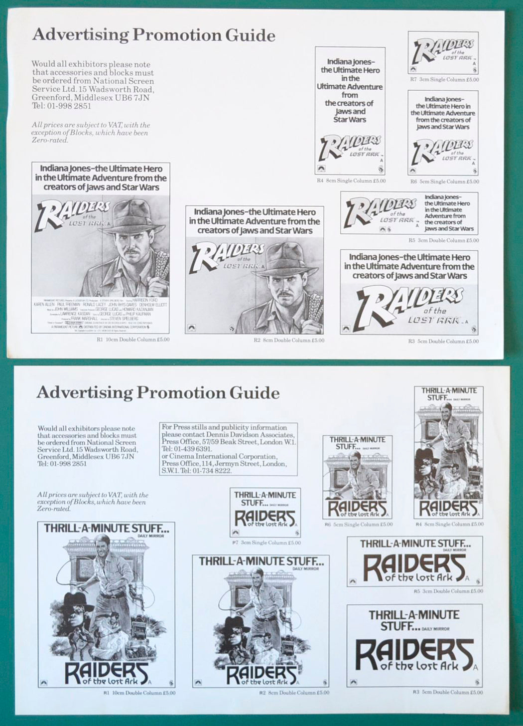 Raiders Of The Lost Arc - Advertising Blocks Sheets width="125" height="171