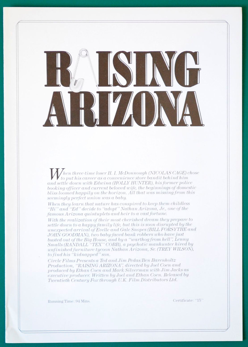 Raising Arizona - Front width="125" height="175