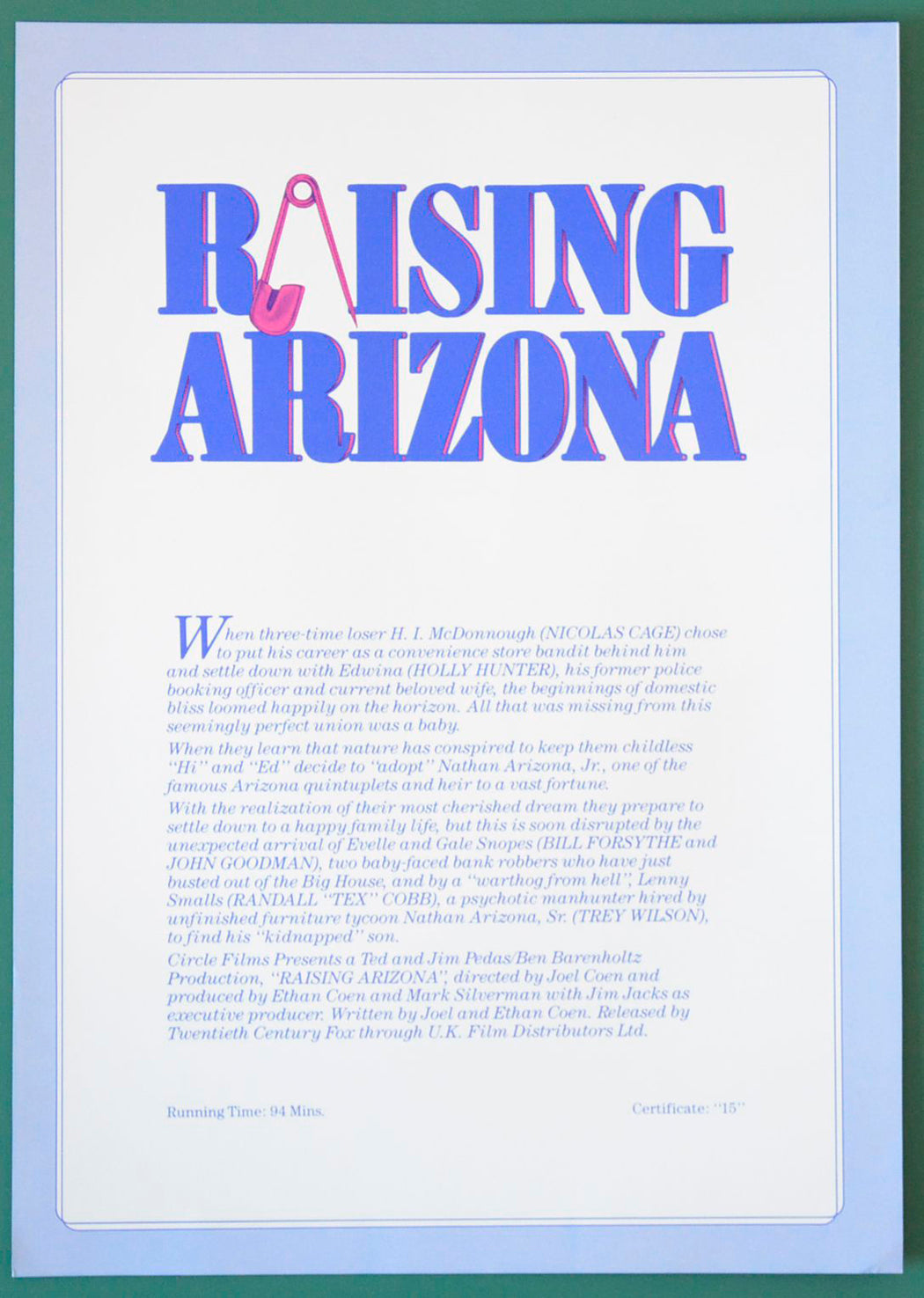 Raising Arizona - Synopsis width="125" height="176