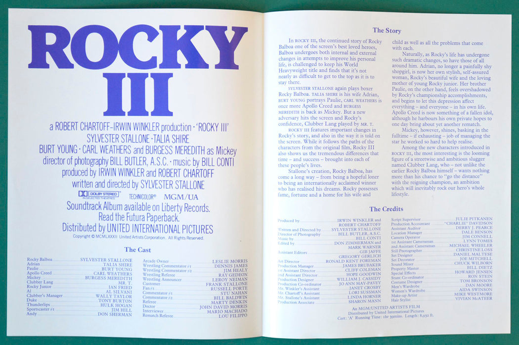 Rocky III - Synopsis Leaflet - Inside width="125" height="83