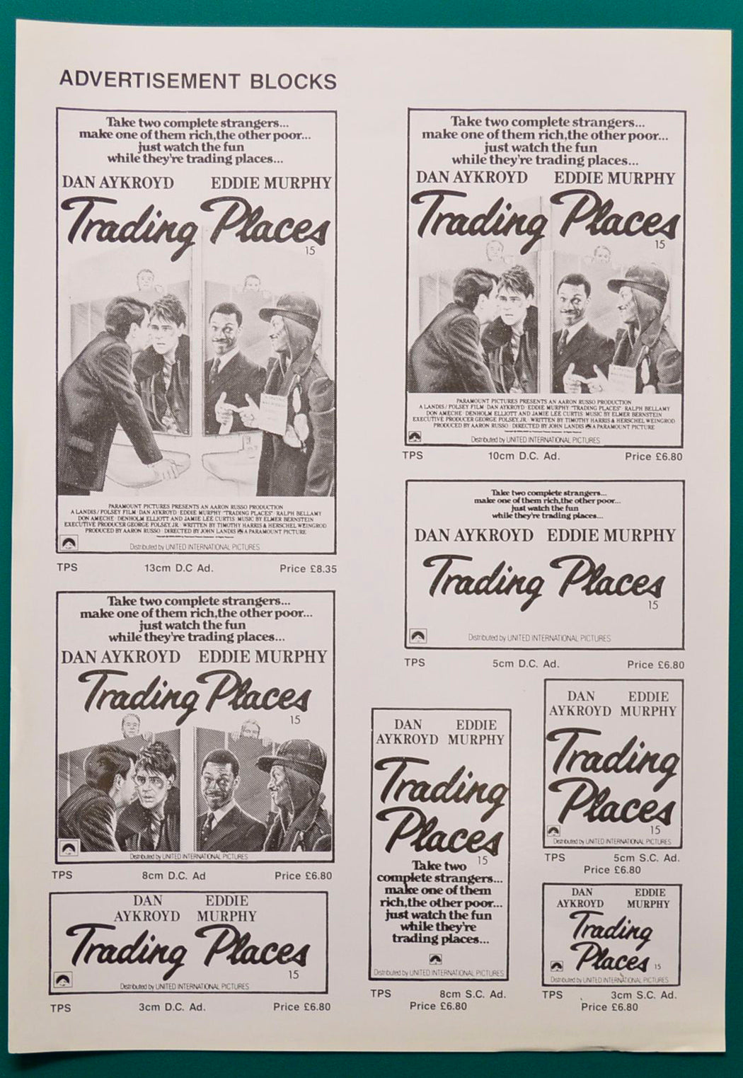 Trading Places Original Cinema Synopsis / Credits Leaflet 