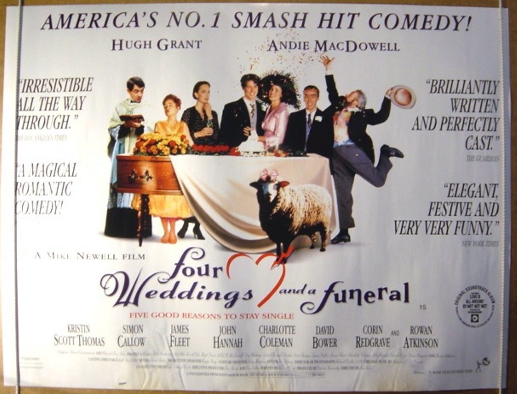 Four Weddings And A Funeral  (Design 2)  Original Quad Movie Poster  