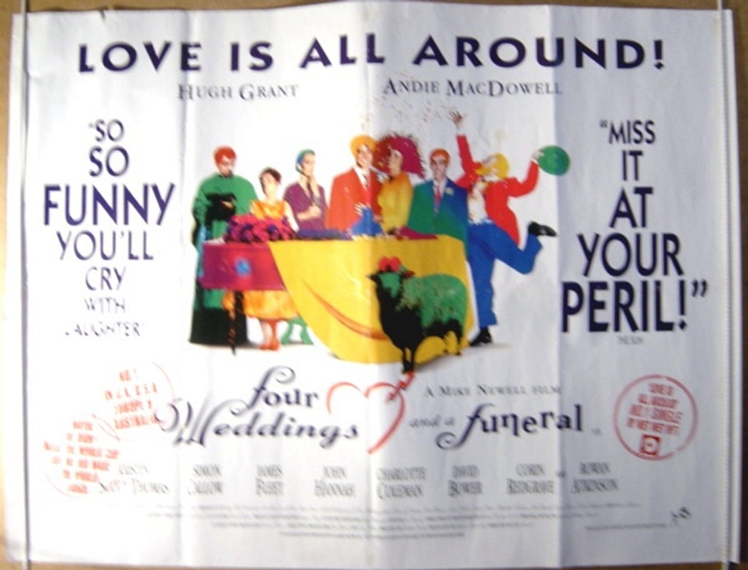 Four Weddings And A Funeral  (Design 2)  Original Quad Movie Poster  