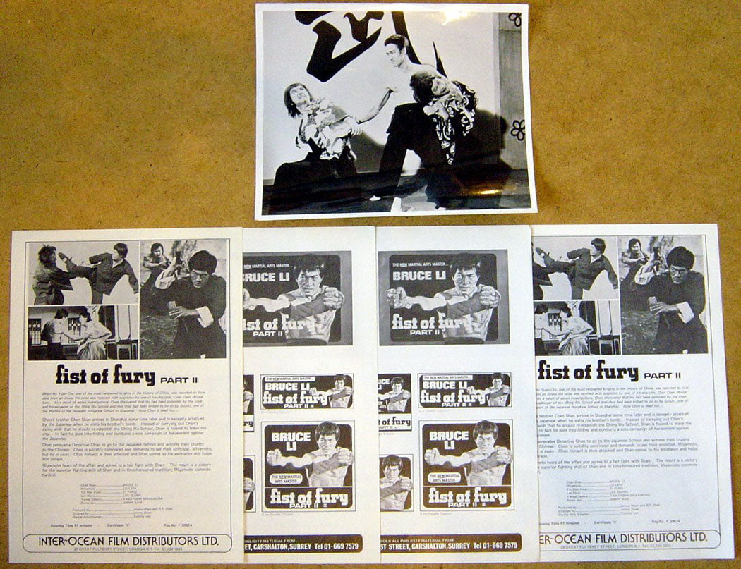 Fist Of Fury  1 Original Black And White Press Still  +  <h1> Fist Of Fury pary II  4 x Original Exhibitor's Press Ad Sheet 