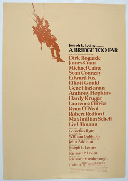 A Bridge Too Far Original Cinema Exhibitors Press Synopsis / Credits Booklet (UK)