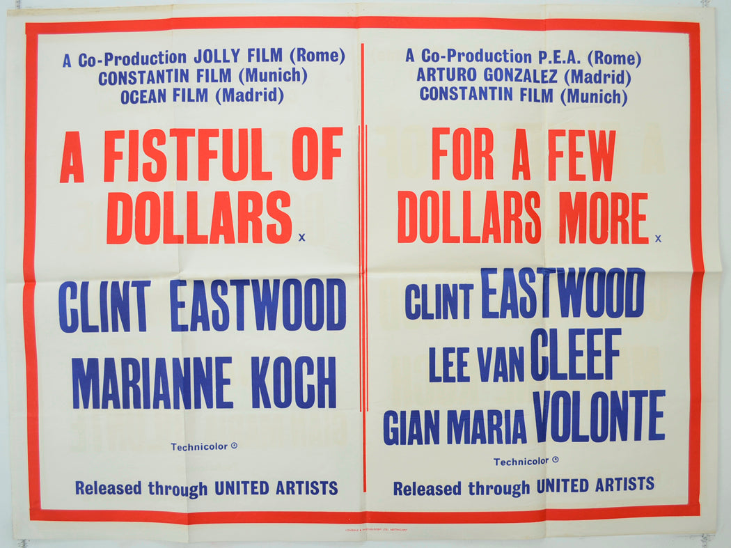 A Fistful Of Dollars / For A Few Dollars More  (Double Bill)  Original Quad Poster - Film Poster - Movie Poster 