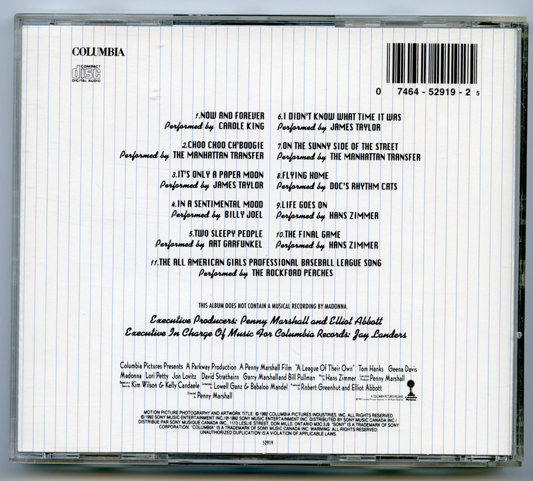 A LEAGUE OF THEIR OWN Original CD Soundtrack (back) 