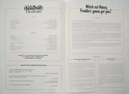 A NIGHTMARE ON ELM STREET Cinema Exhibitors Press Synopsis Credits Booklet - INSIDE 