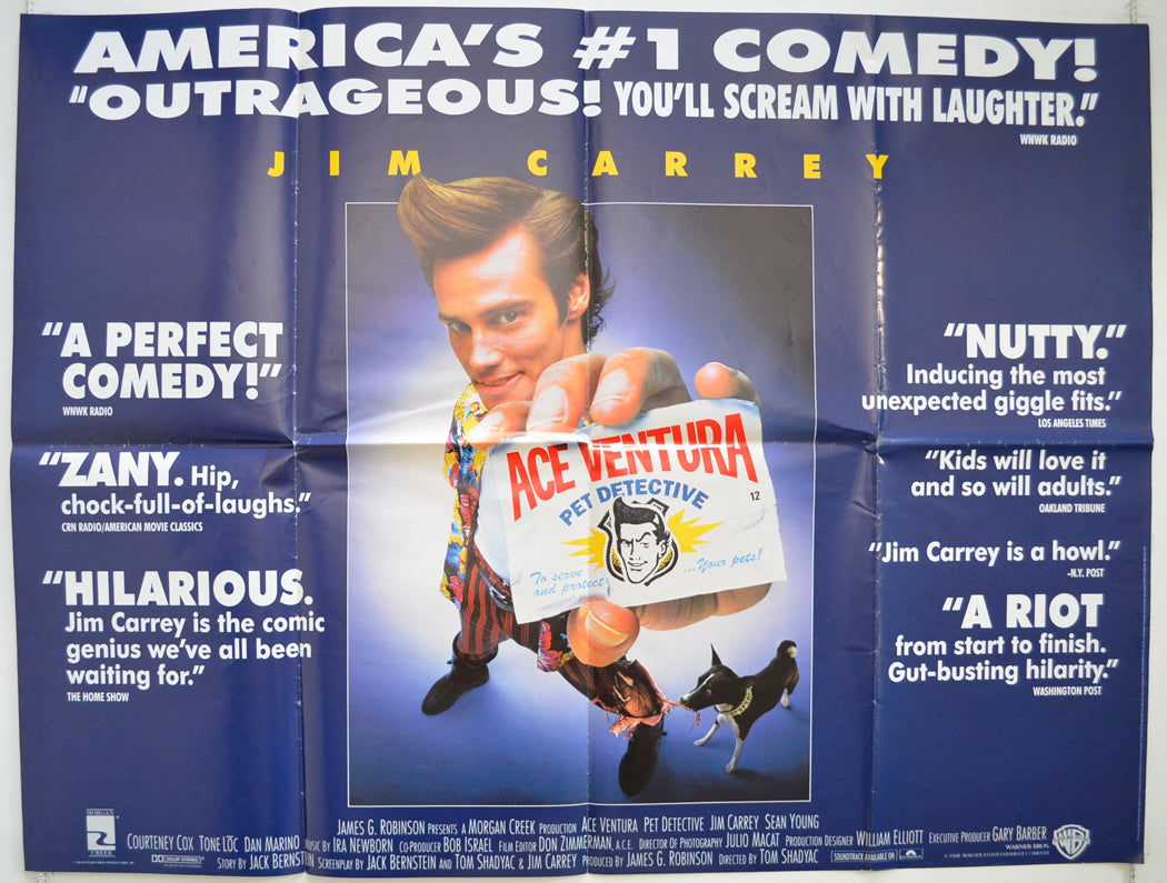 Ace Ventura : Pet Detective  (Reviews Version)   Original Quad Poster - Film Poster - Movie Poster  