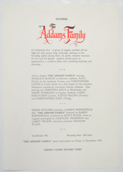 THE ADDAMS FAMILY Cinema Exhibitors Campaign Pressbook - SYNOPSIS 